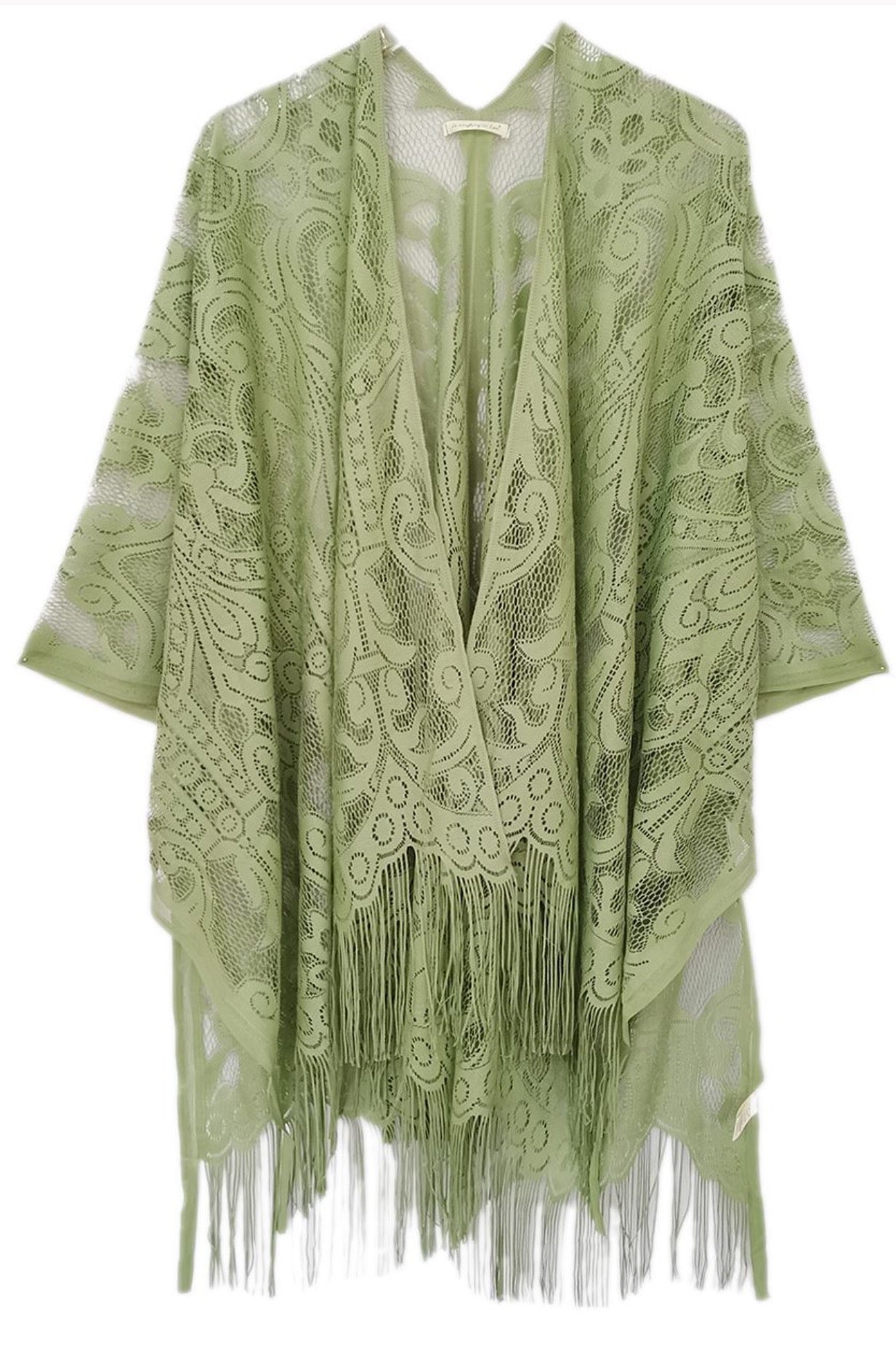 Elegant Bohemian Lace Fringed Kimono Beach Cover Up - Rosetta Creative Boutique