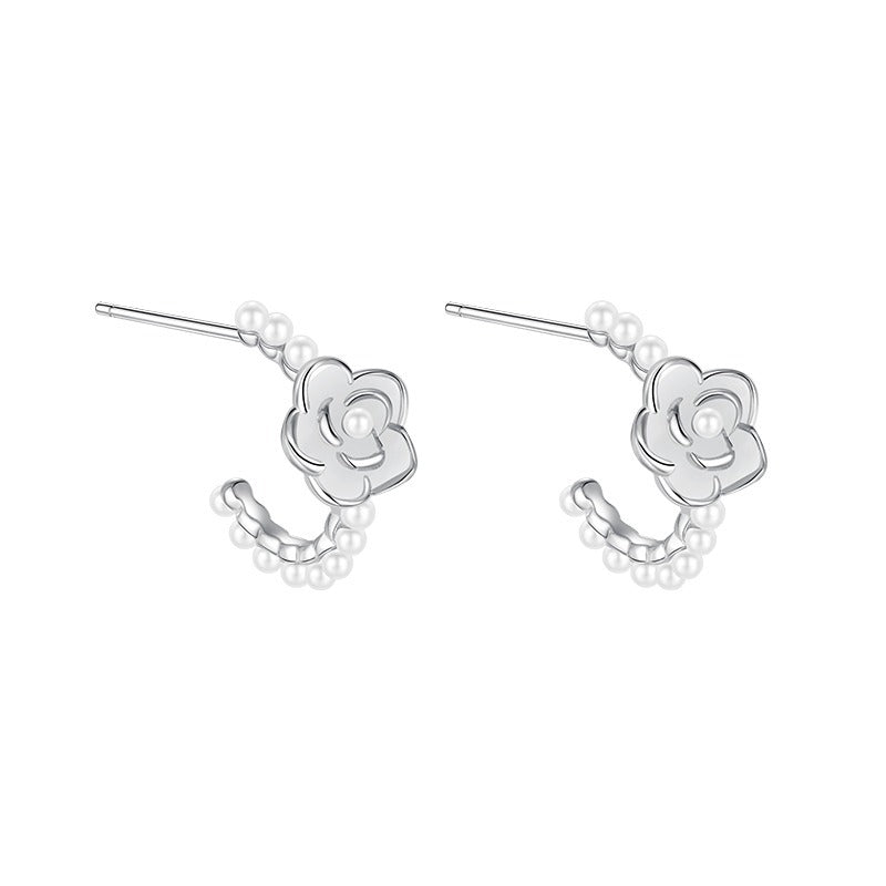 S925 Sterling Silver Camellia Pearl Earrings
