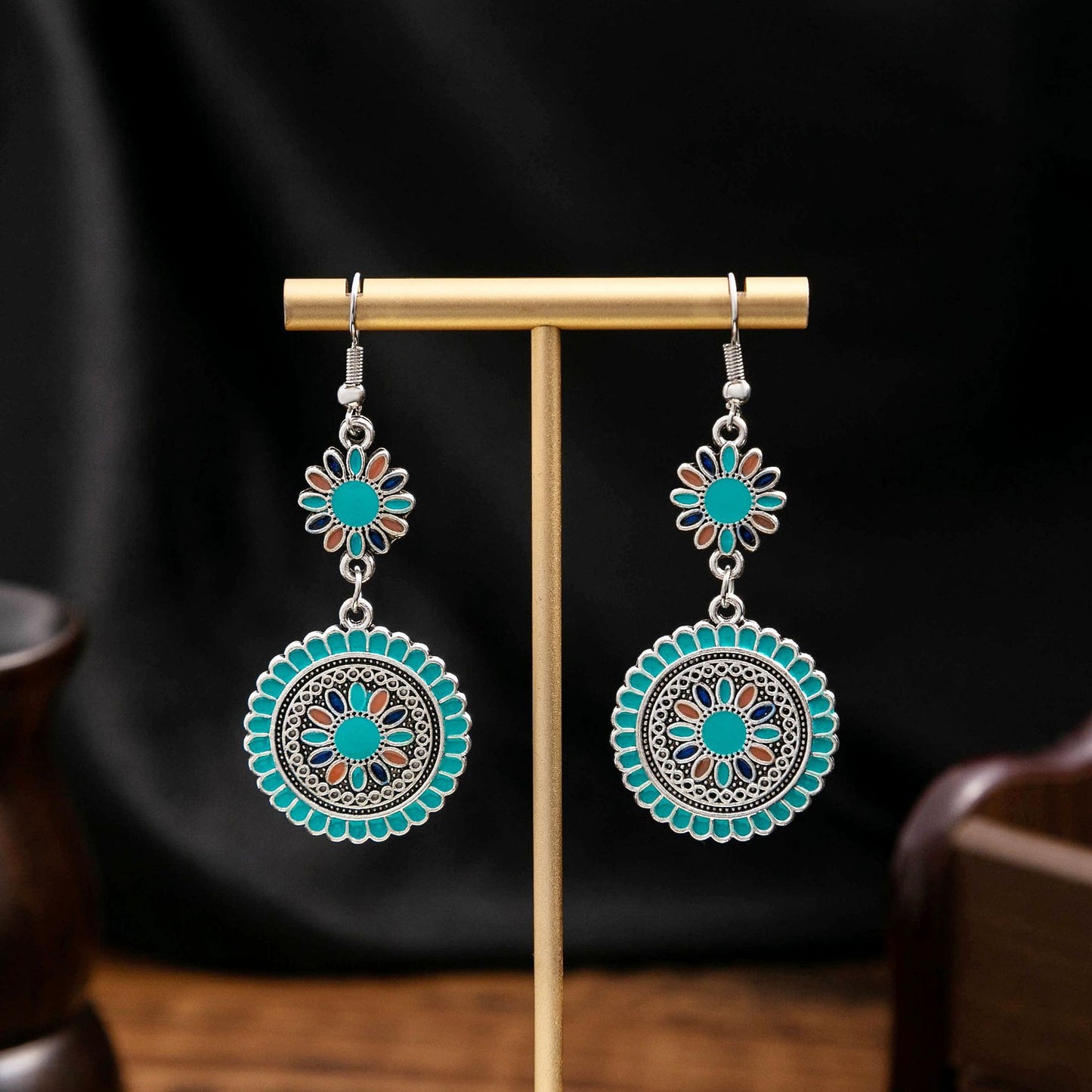 Retro Bohemian Round Sunflower Earrings