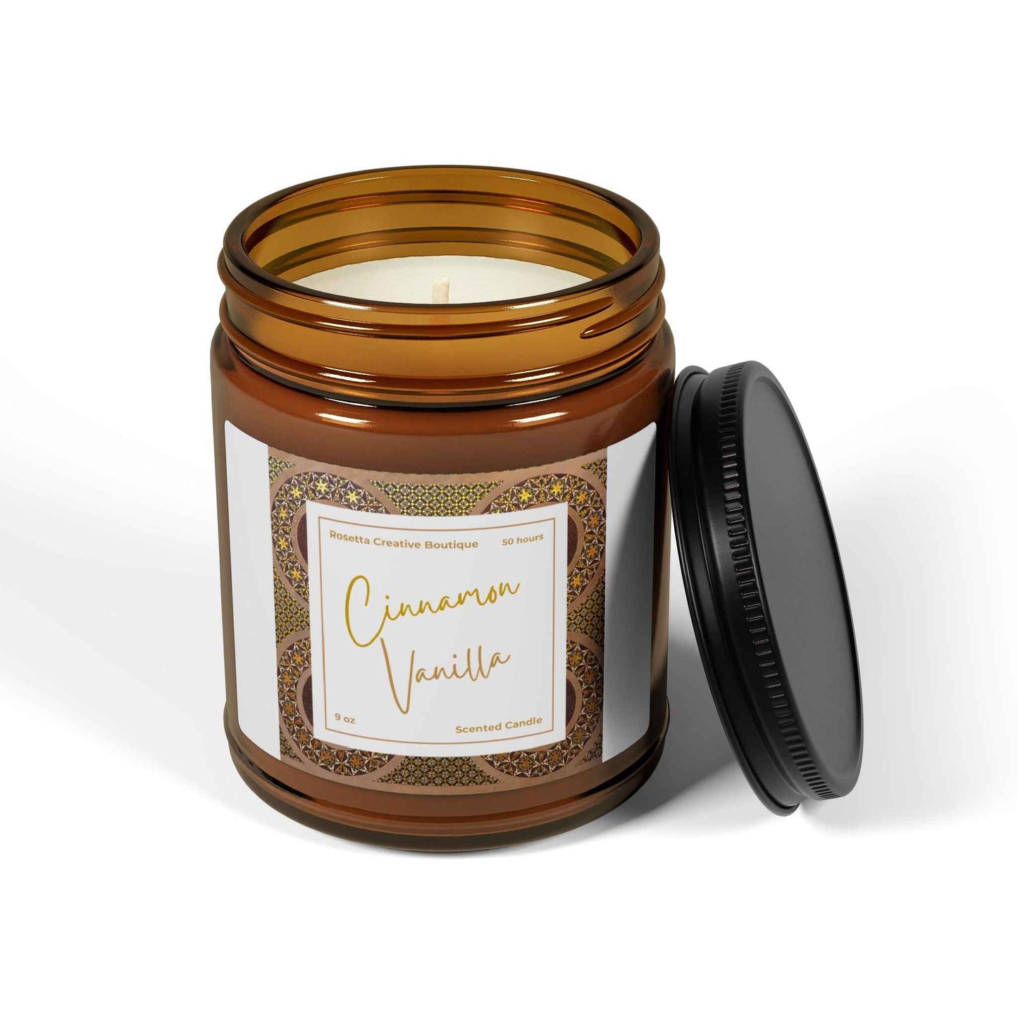 Cinnamon Vanilla Scented Soy Candle - Cozy Amber Jar