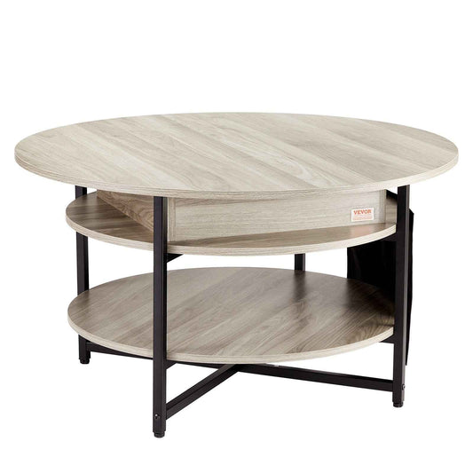 White Lift Top Coffee Table, 35.3 In Round Coffee Table With Extra Storage Pockets