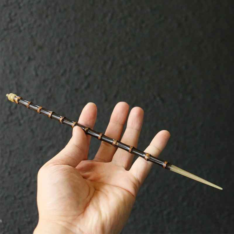 Purple Bamboo Whip Hairpin With Ox Horn Handcrafted Chinese Vintage Style