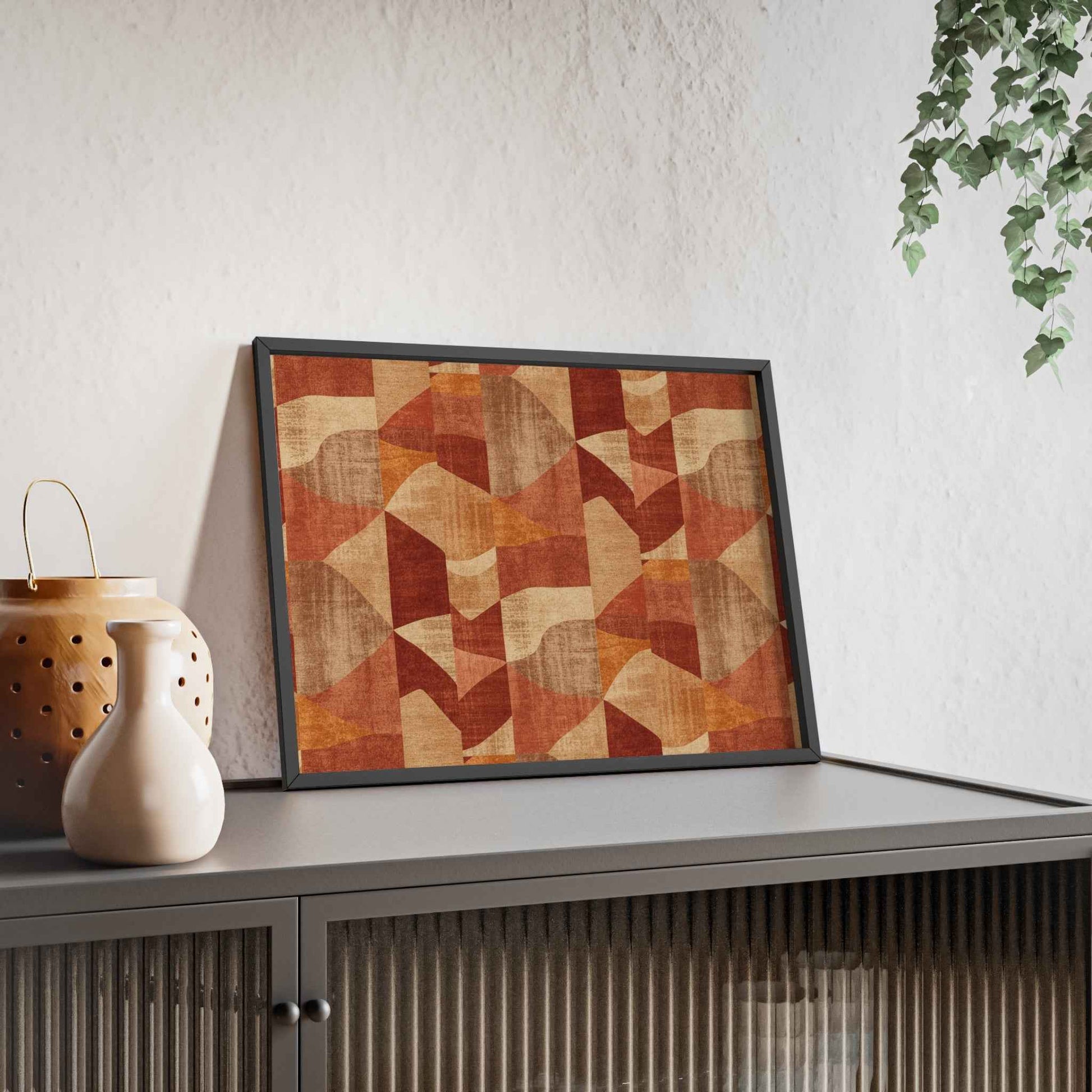 Faux Retro Geometric Poster with Wooden Frame