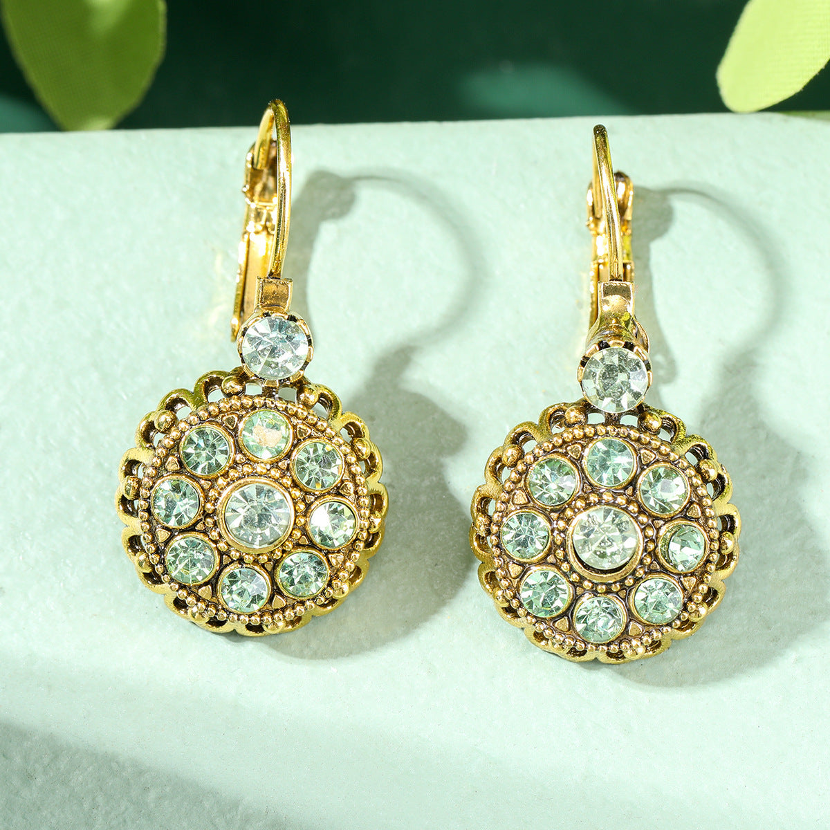 Gold Plated Geometric Gemstone Earrings For Women Elegant