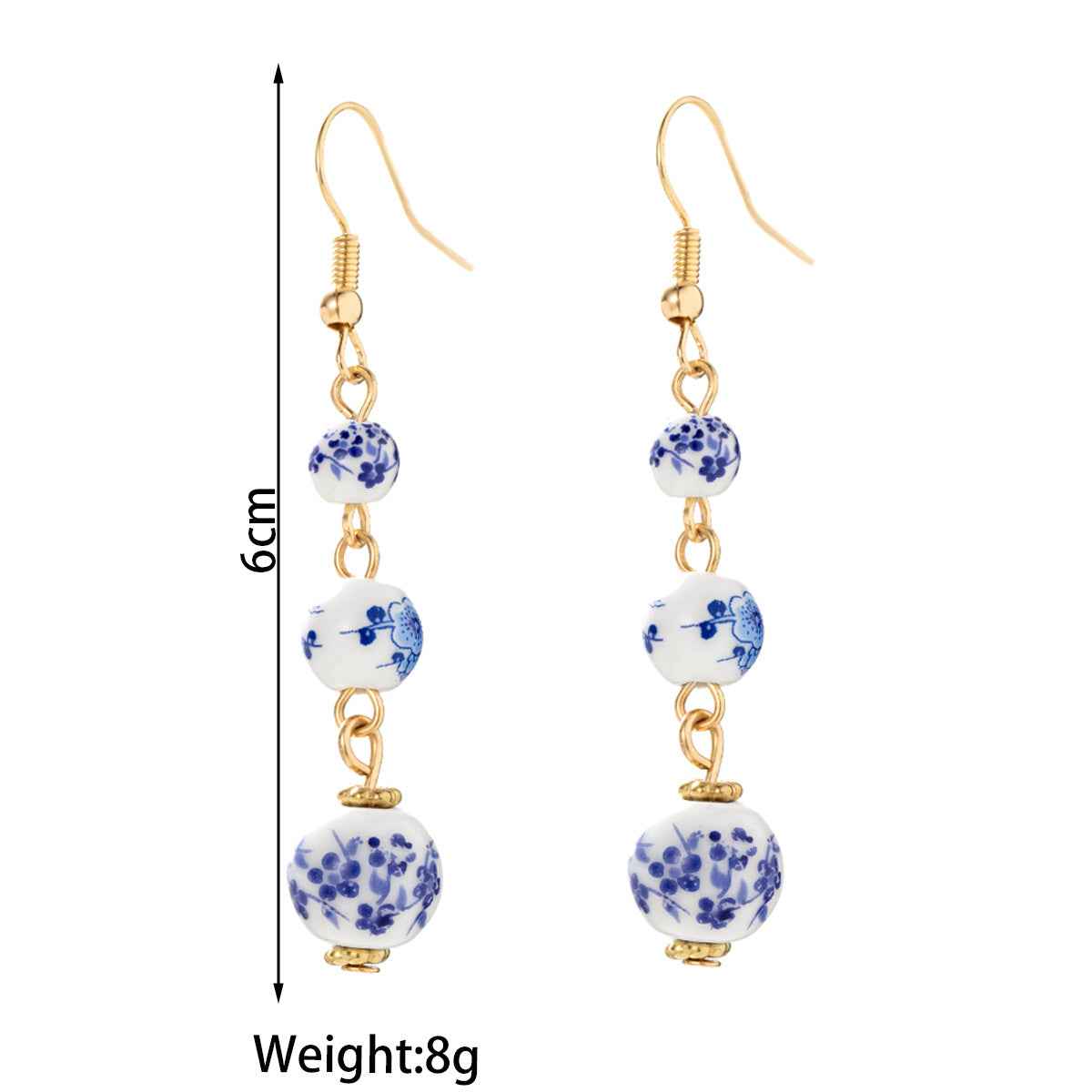 Blue And White Porcelain Ceramic Beads Long Earrings