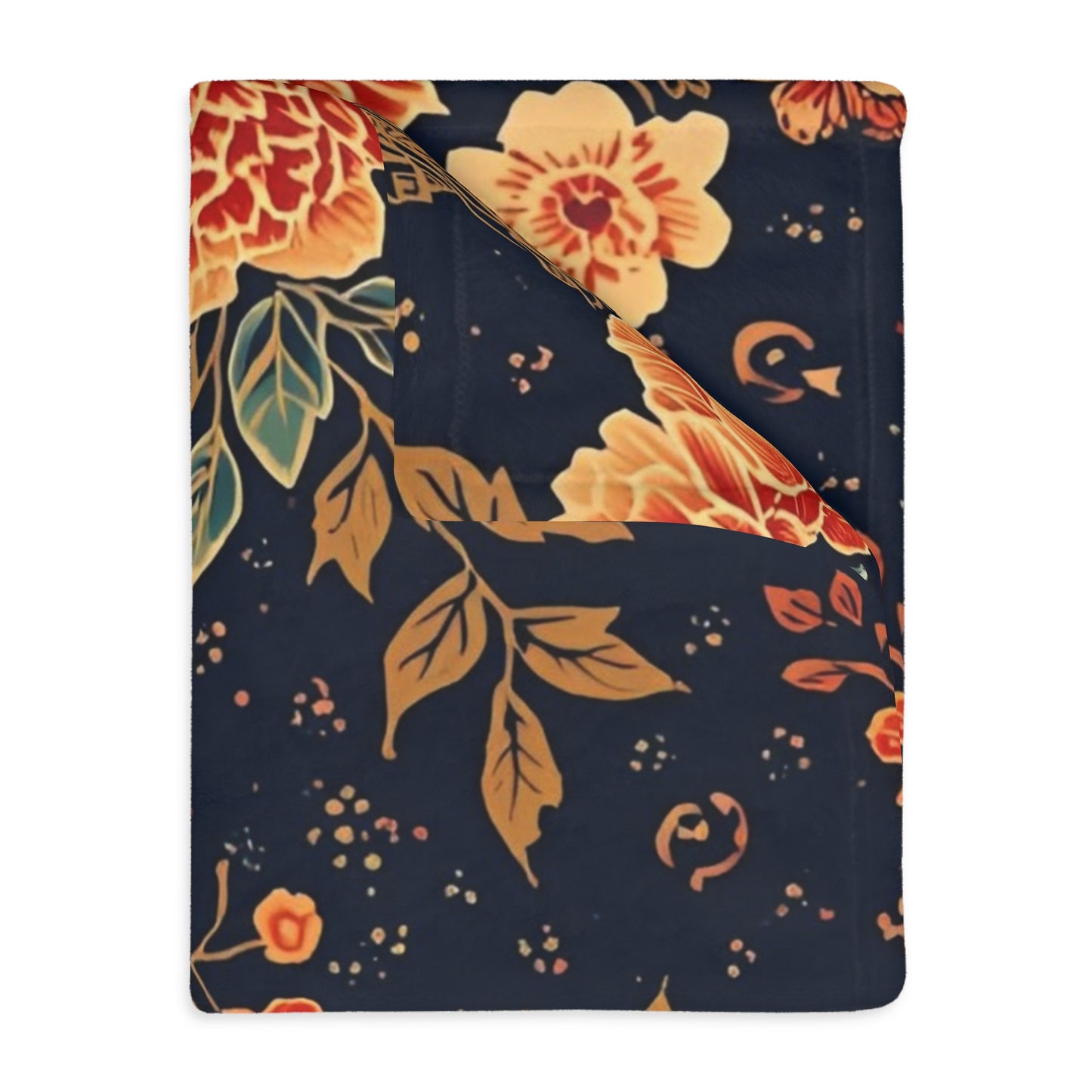Floral Koi Velvet Microfiber Blanket — Vintage Navy Garden Throw
