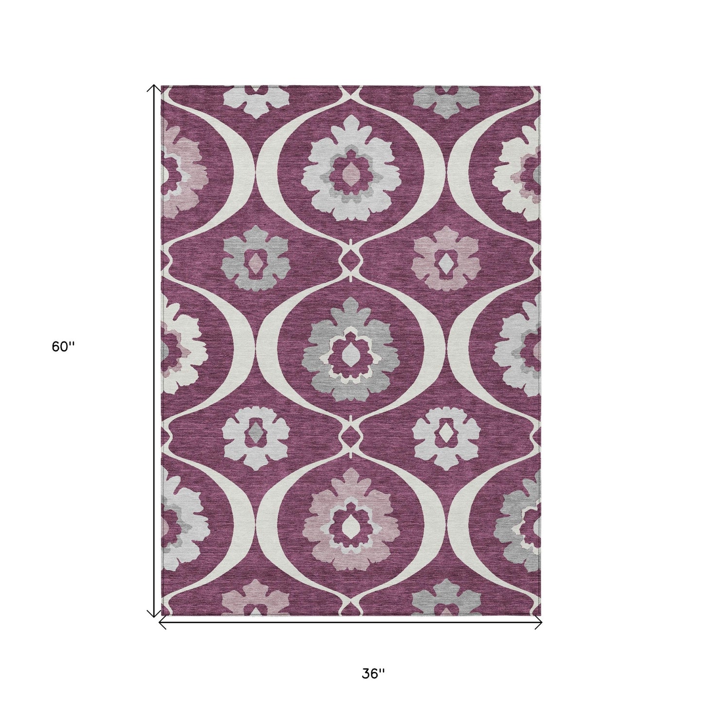 Eggplant Ivory Gray Medallion Indoor Outdoor Rug 3x5 Feet Washable - Rosetta Creative Boutique