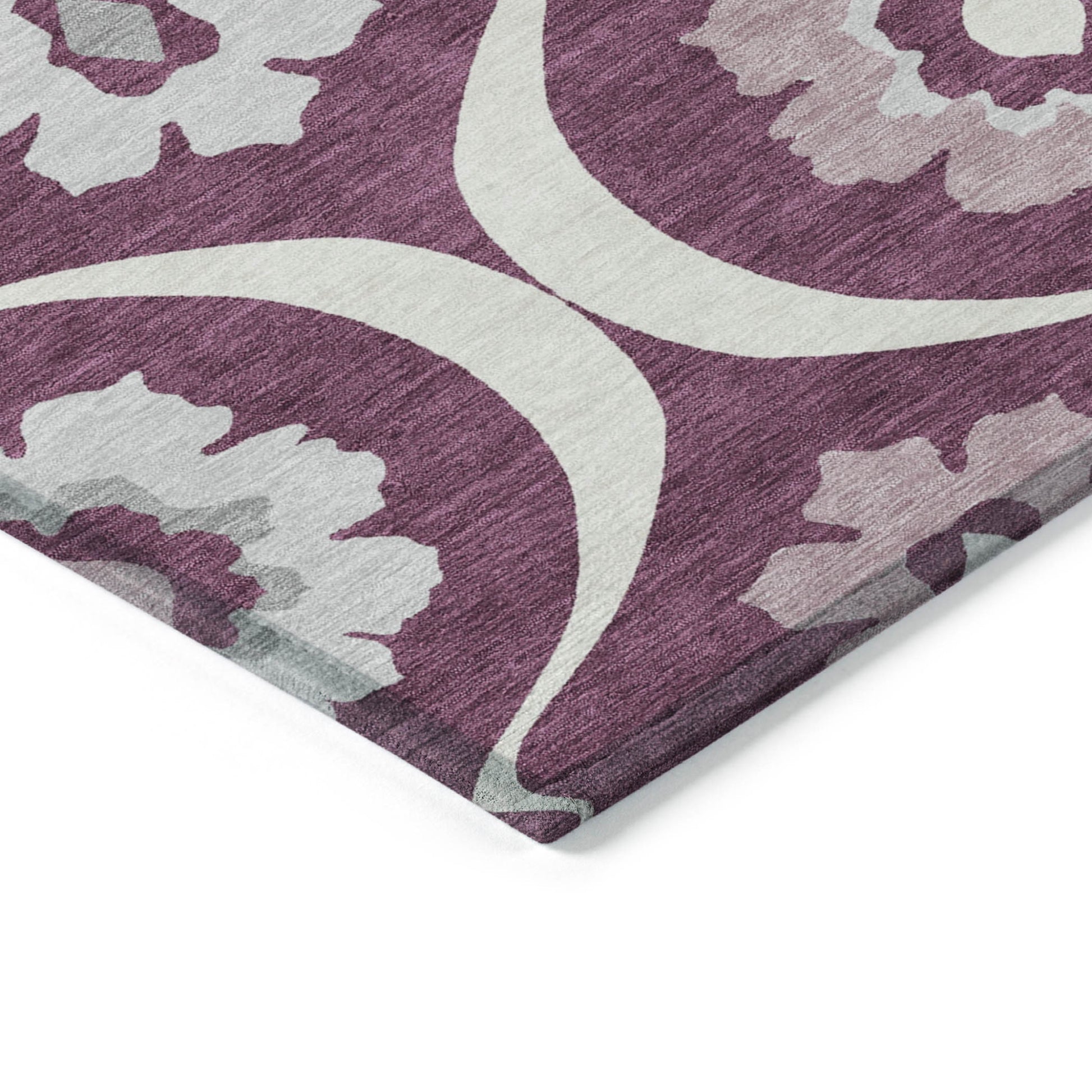 Eggplant Ivory Gray Medallion Indoor Outdoor Rug 3x5 Feet Washable - Rosetta Creative Boutique