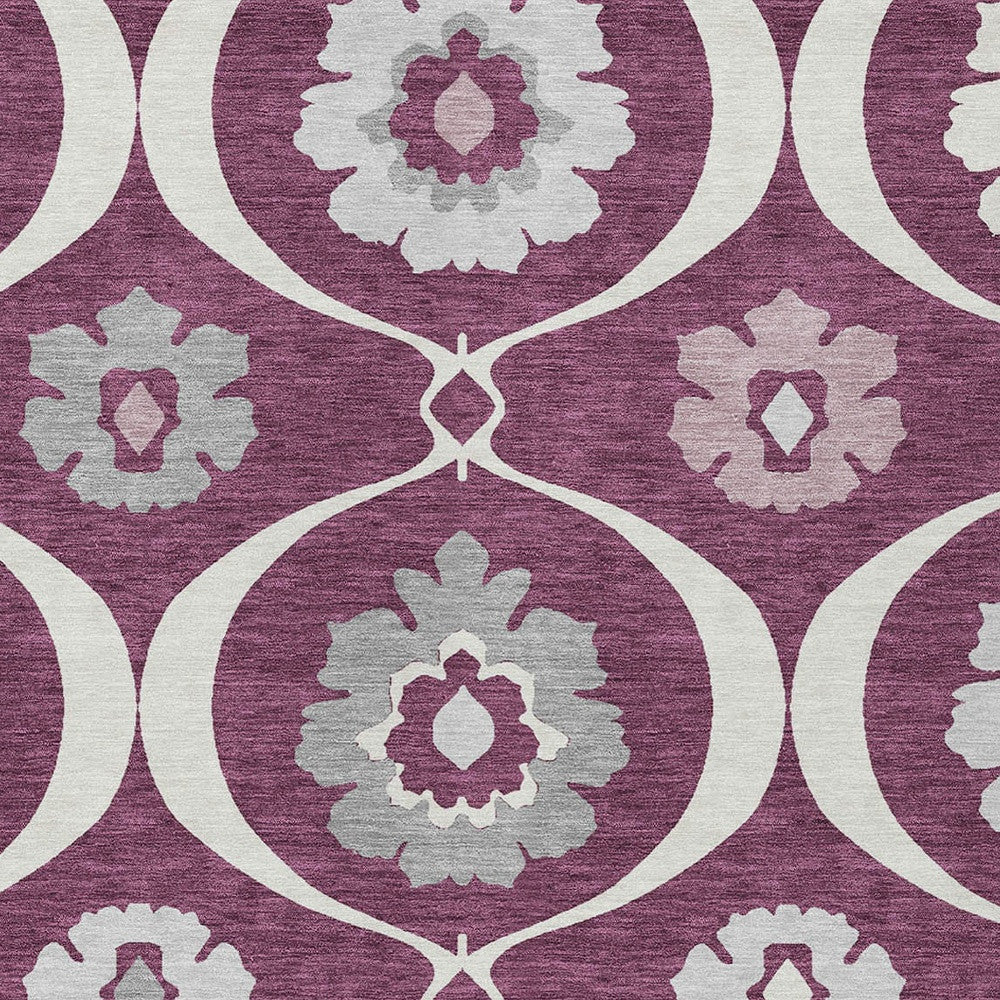 Eggplant Ivory Gray Medallion Indoor Outdoor Rug 3x5 Feet Washable - Rosetta Creative Boutique