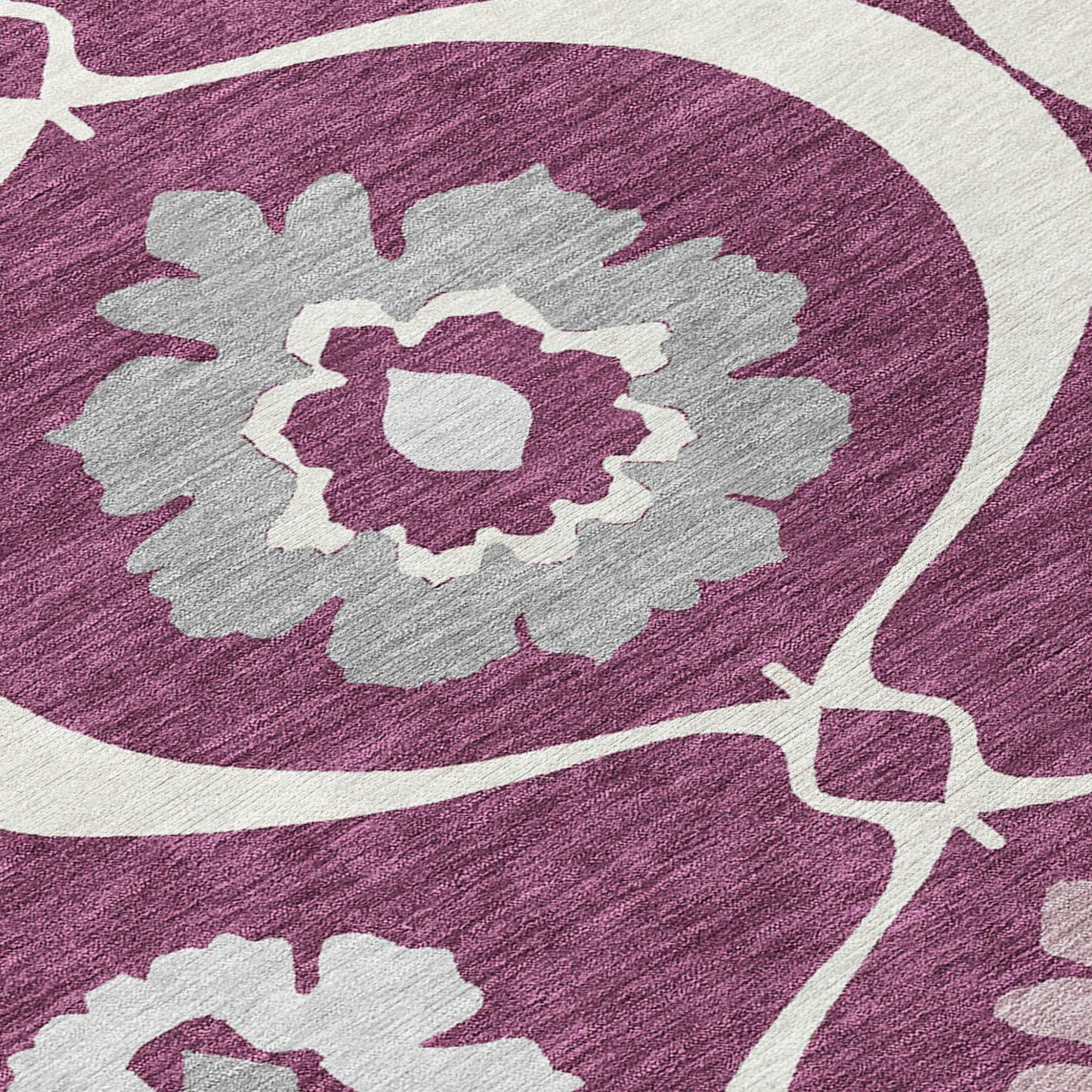 Eggplant Ivory Gray Medallion Indoor Outdoor Rug 3x5 Feet Washable - Rosetta Creative Boutique
