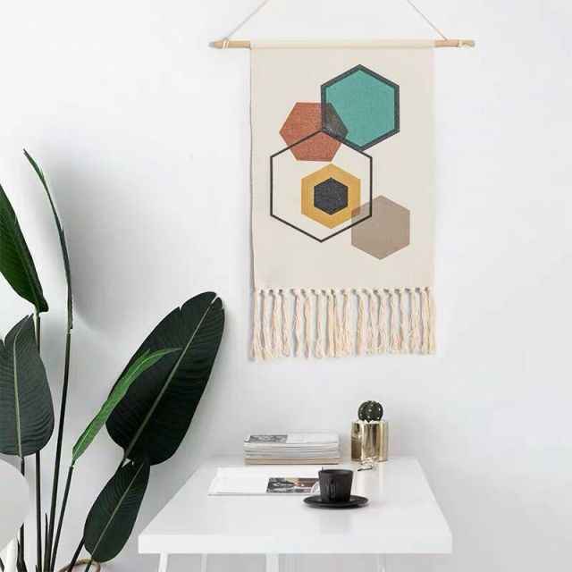 Cotton Linen Bohemian Tassel Geometric Tapestry Wall Hanging Decor