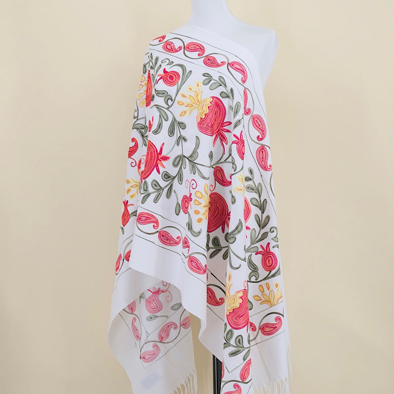 Gourd Pomegranate Blossom Embroidered Imitation Cashmere Scarf Shawl