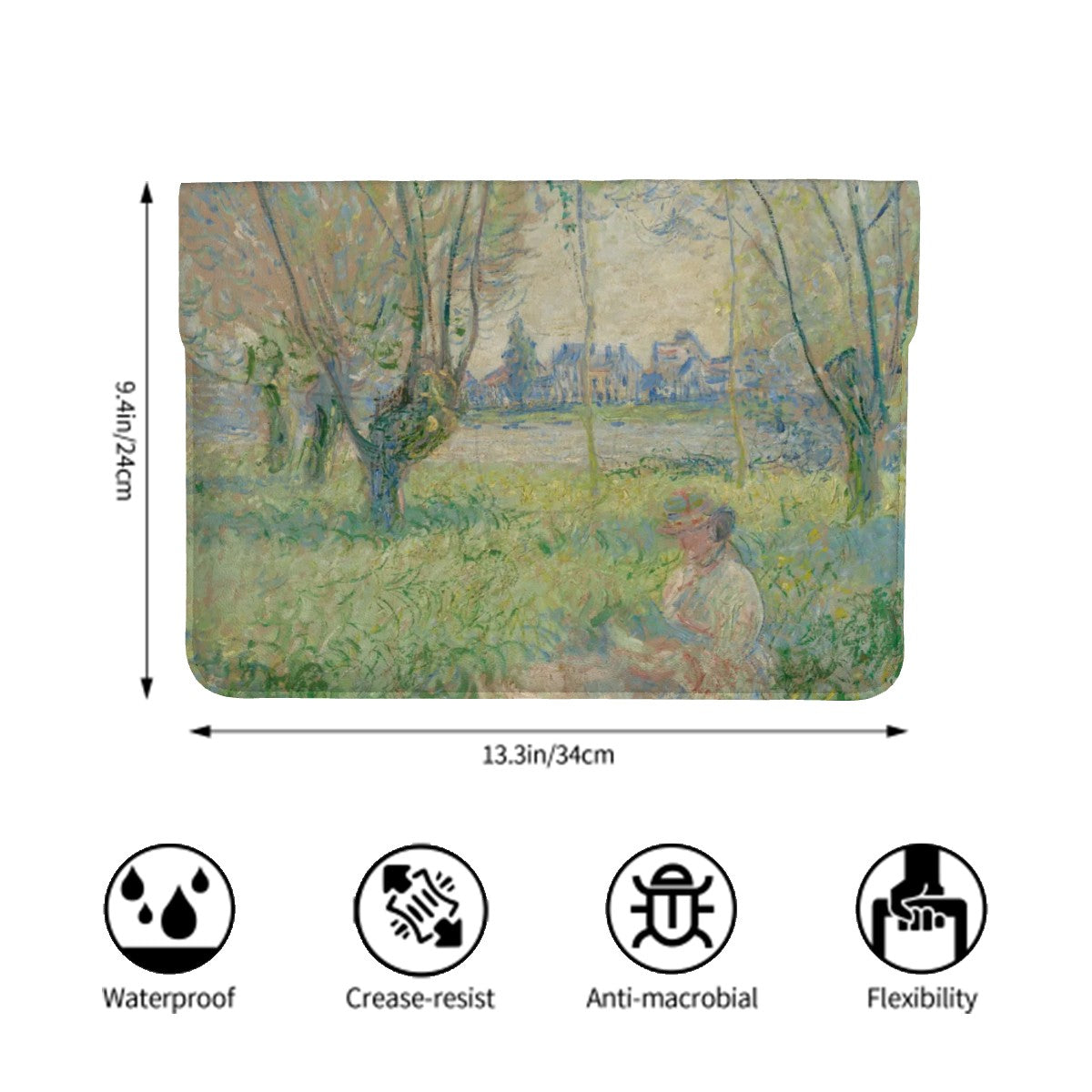 Claude Monet Laptop Case - Woman Seated Under Willows Leather Design - Rosetta Creative Boutique