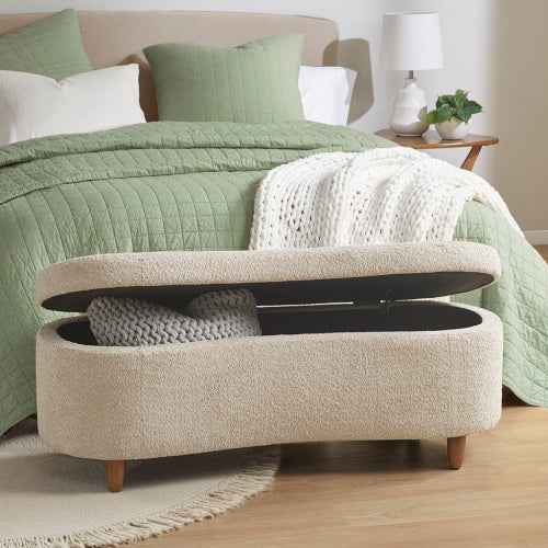 Taupe Boucle Fabric Flip Top Storage Bench 48 Inch Wide