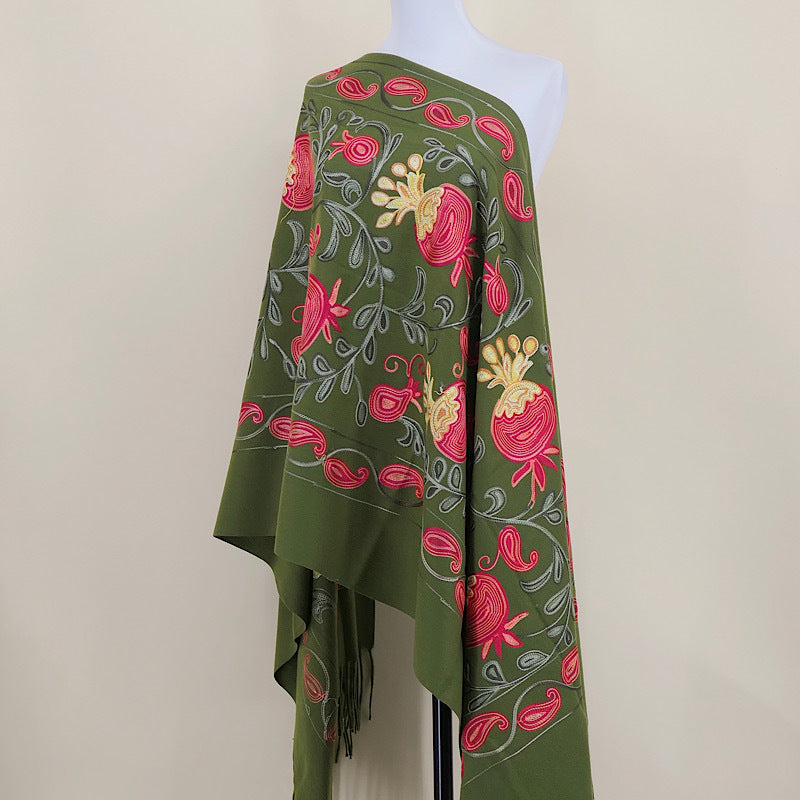 Gourd Pomegranate Blossom Embroidered Imitation Cashmere Scarf Shawl
