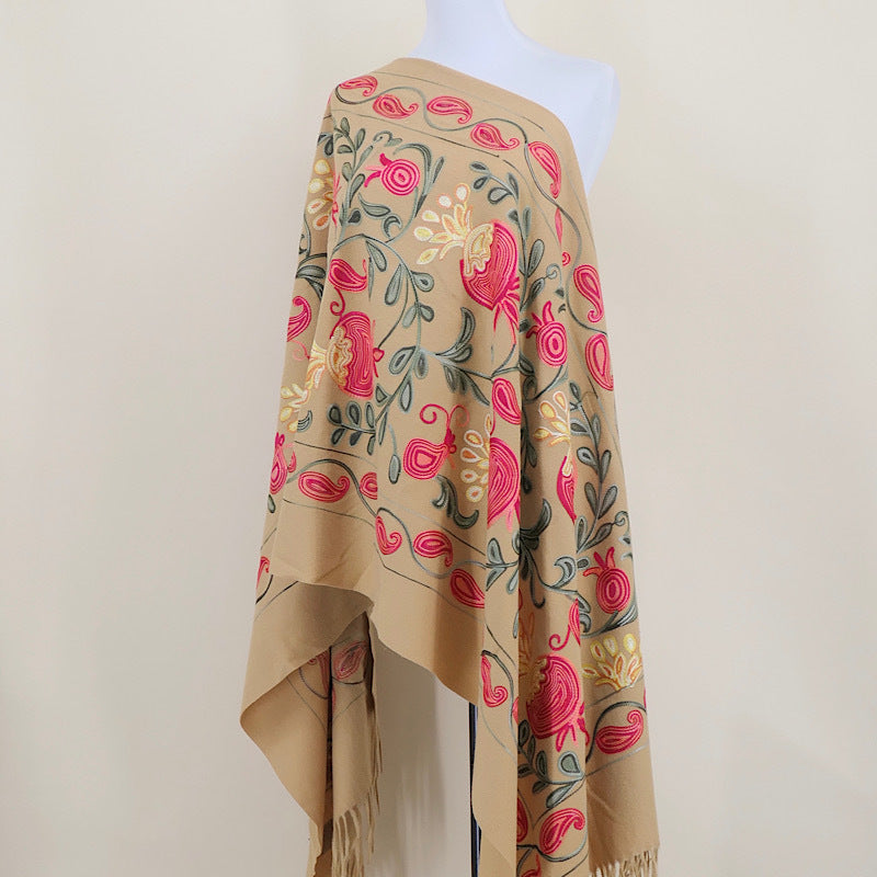 Gourd Pomegranate Blossom Embroidered Imitation Cashmere Scarf Shawl