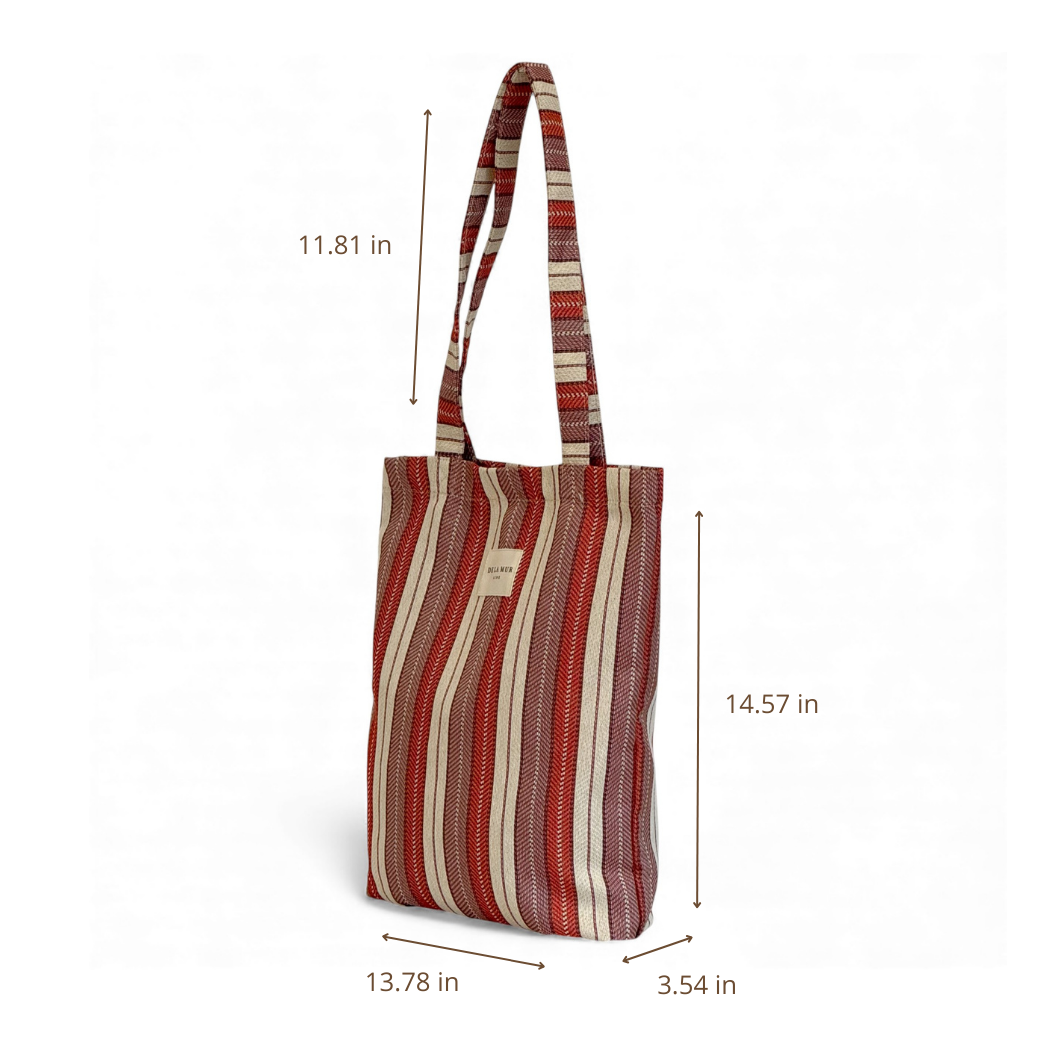Medium Striped Jacquard Zippered Tote Bag
