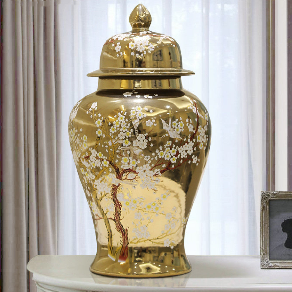 Light Luxury Ceramic Ginger Jar Vase with Lid