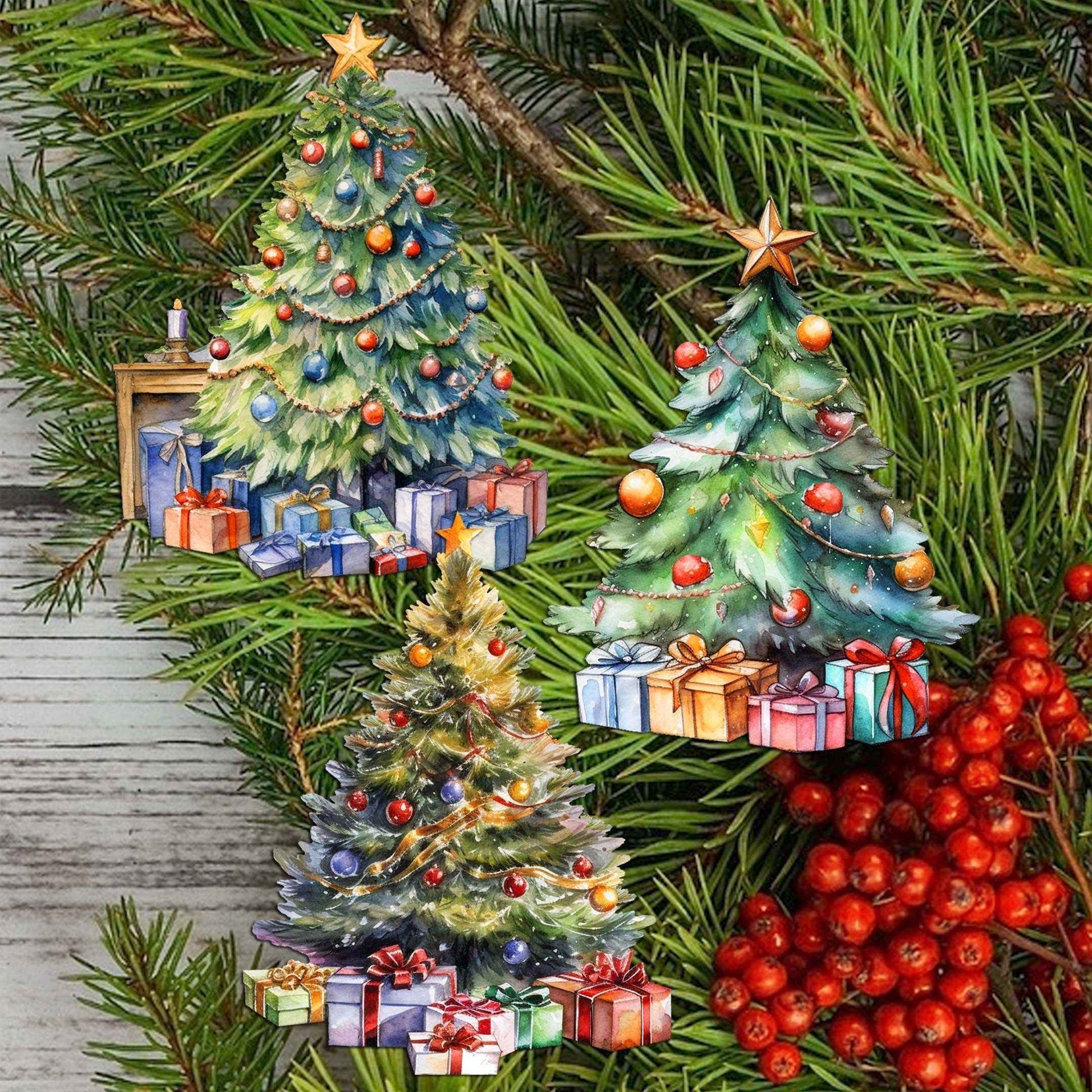 Christmas Tree Clip-On Eco Wood Decorative Ornaments Set of 3 by G. Debrekht - Christmas Decor - 8091044C-S3