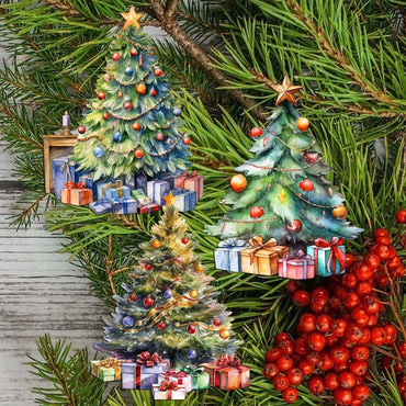 Christmas Tree Clip-On Eco Wood Decorative Ornaments Set of 3 by G. Debrekht - Christmas Decor - 8091044C-S3