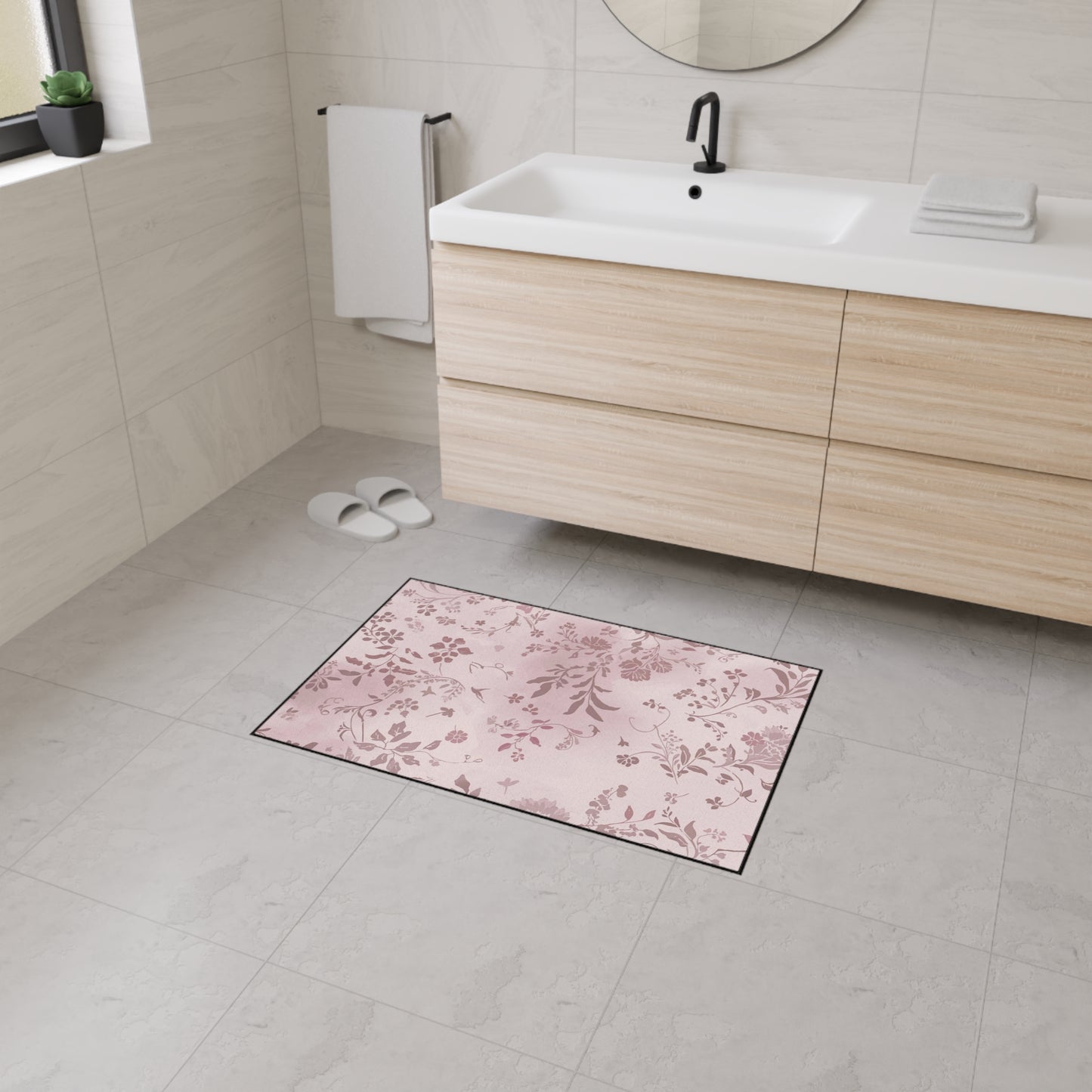 Floral Pink Heavy-Duty Floor Mat — Durable Non-Slip Entry Rug