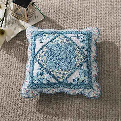 Tache Cotton Patchwork White Blue Floral Scalloped Petal Dance Cushion Covers / Euro Sham (JHW-646)