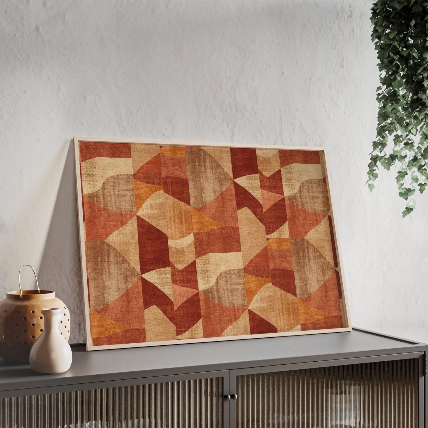 Faux Retro Geometric Poster with Wooden Frame