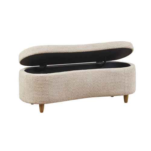 Taupe Boucle Fabric Flip Top Storage Bench 48 Inch Wide