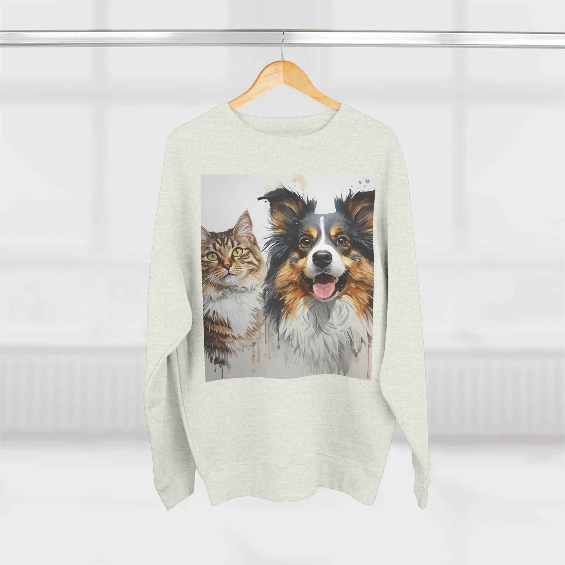 Pet Portrait Crewneck Sweatshirt With Dog And Cat Watercolor Print