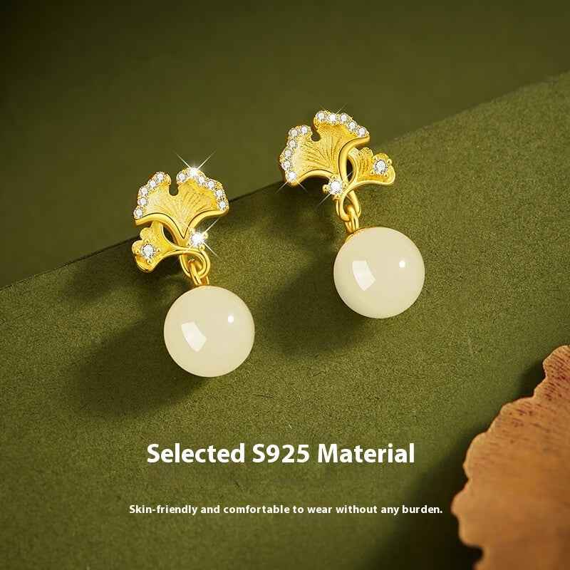 Ancient Chinese Style Natural Hetian Jade Earrings