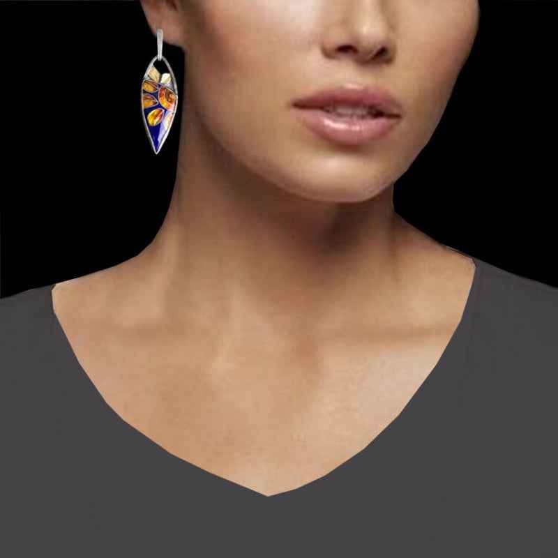 Crystal Clear Enamel Bohemian Sunflower Earrings