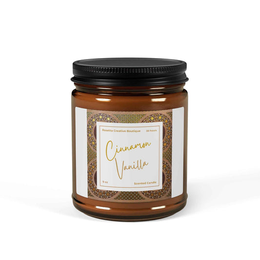 Cinnamon Vanilla Scented Soy Candle - Cozy Amber Jar