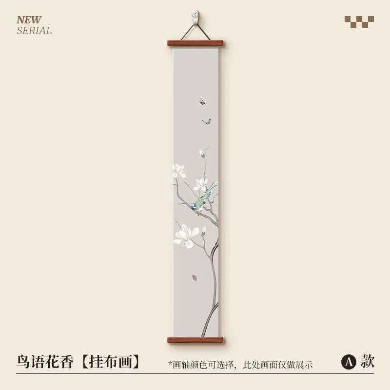 Chinese Style Wall Art, Magnolia Flower Bird Vertical Scroll Painting for Entryway Hallway – Narrow Long Posteration