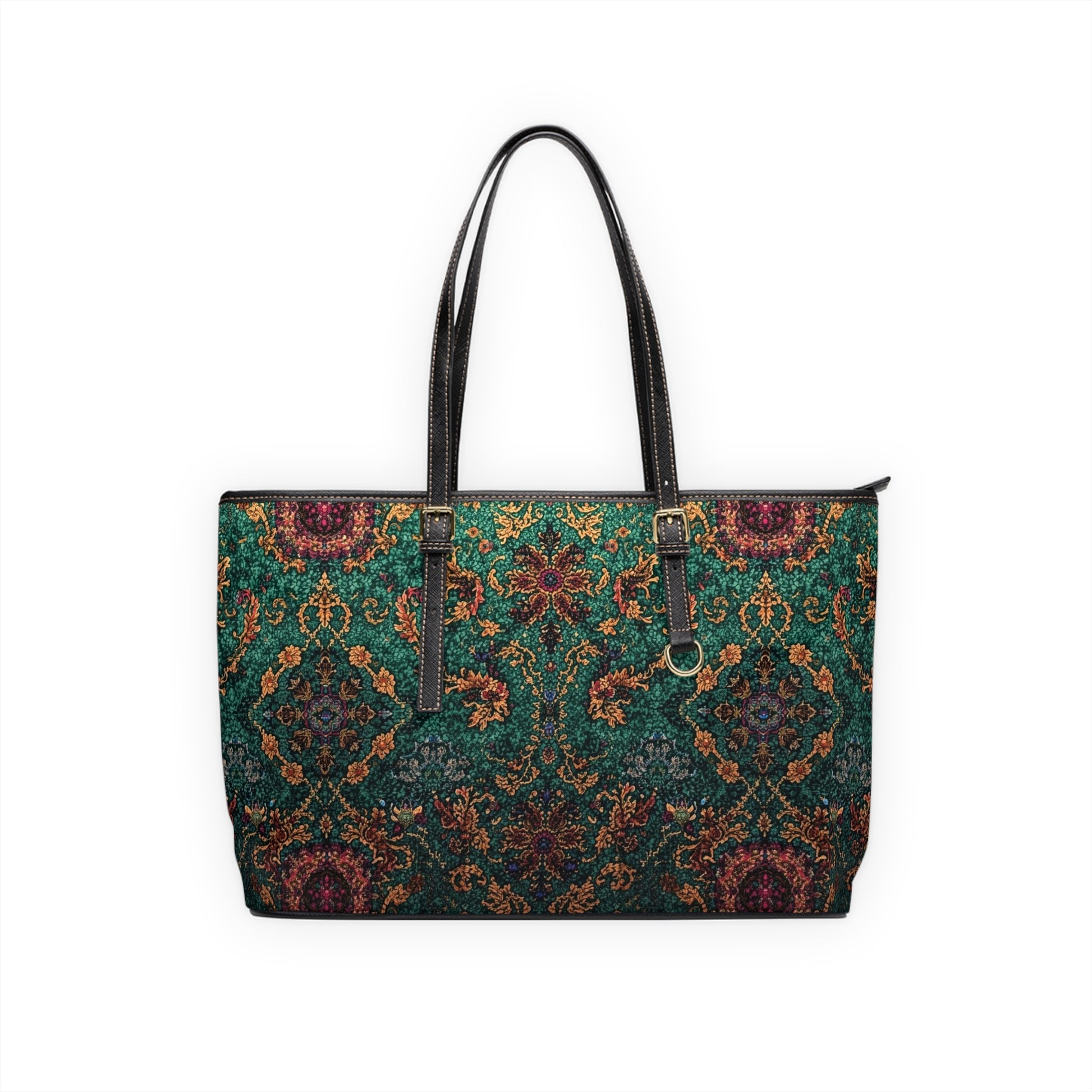Elegant PU Leather Shoulder Bag Floral Tapestry Tote - Rosetta Creative Boutique