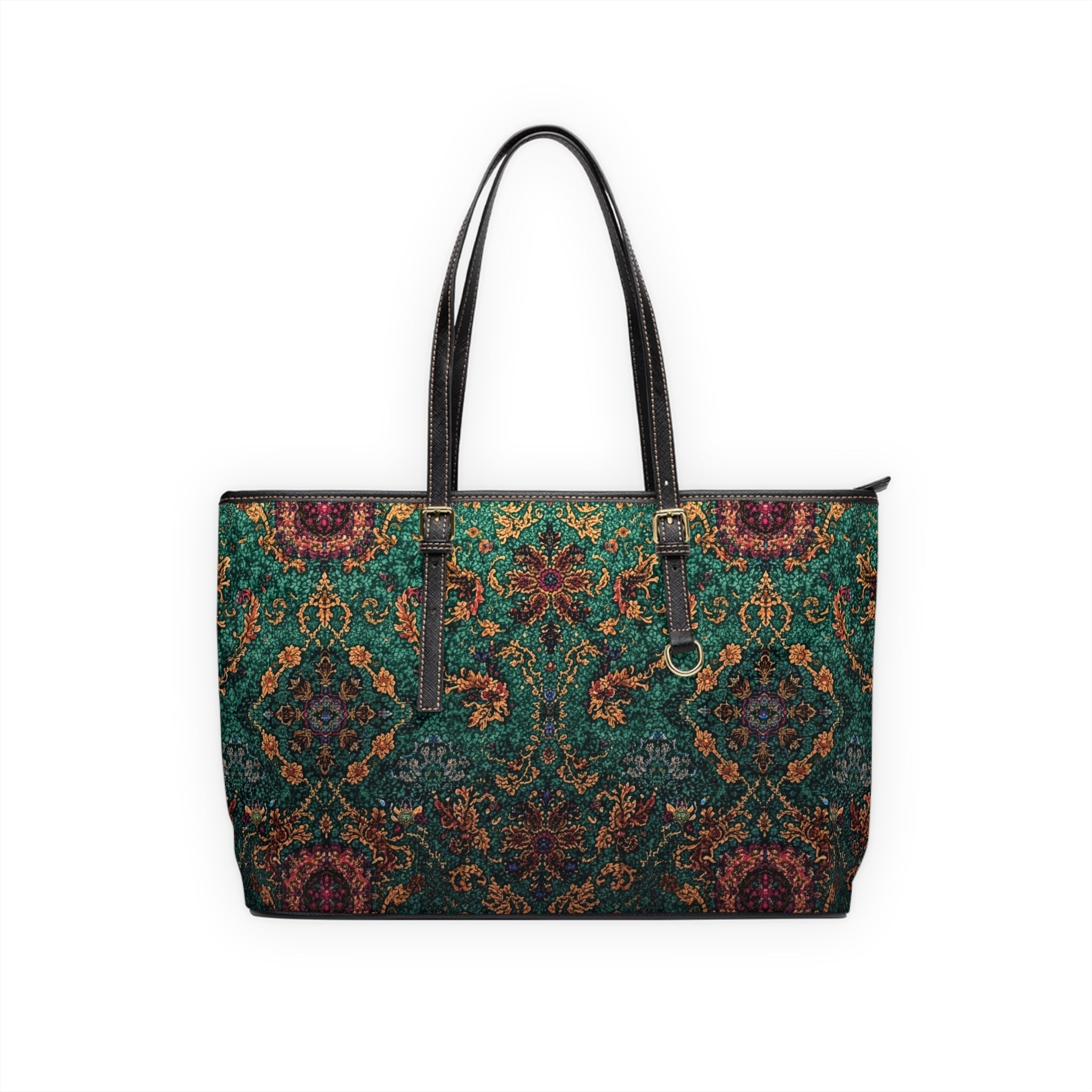 Elegant PU Leather Shoulder Bag Floral Tapestry Tote - Rosetta Creative Boutique