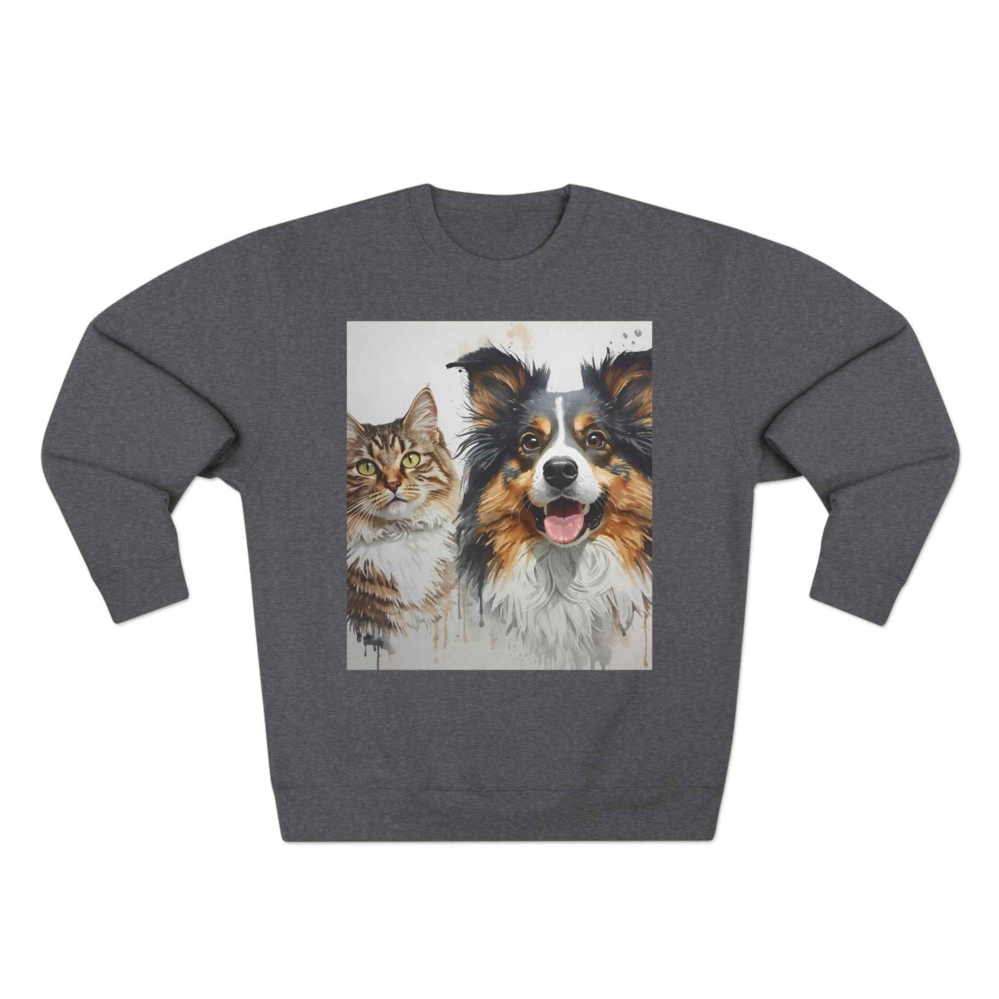 Pet Portrait Crewneck Sweatshirt With Dog And Cat Watercolor Print