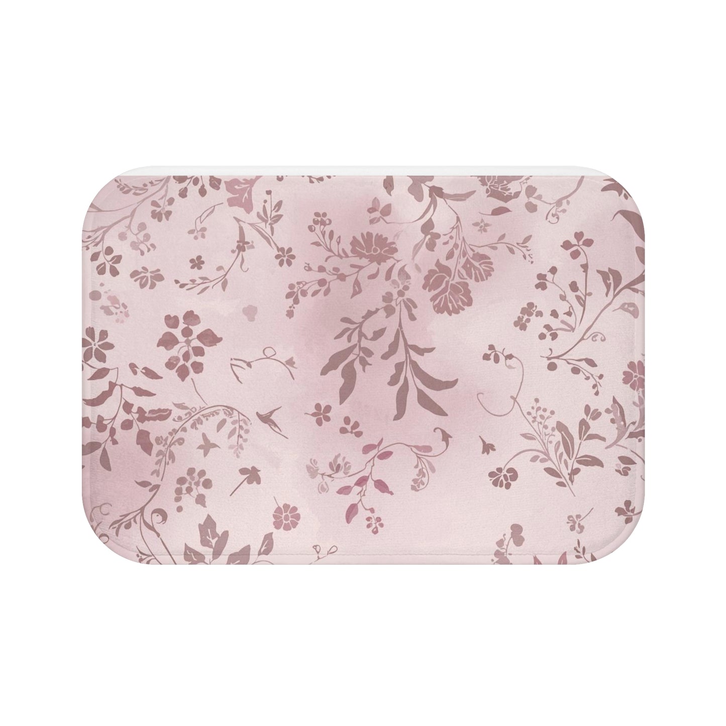 Blush Floral Bath Mat — Soft Pink Vintage Vine Bathroom Rug
