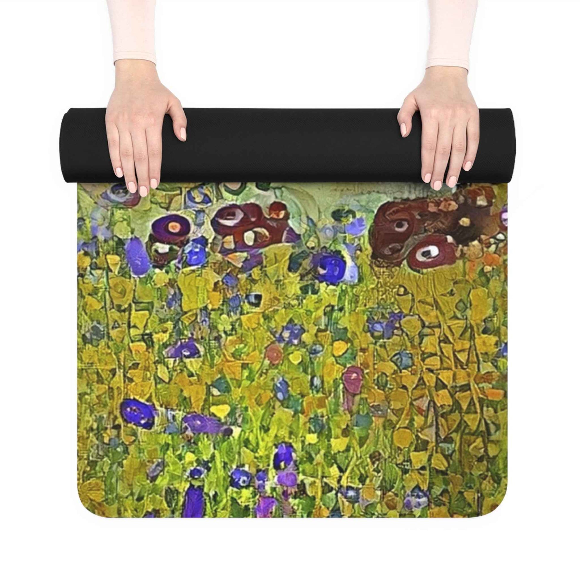 Artistic Rubber Yoga Mat with Klimt-Like Floral Design