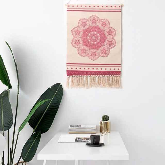 Cotton Linen Bohemian Tassel Geometric Tapestry Wall Hanging Decor