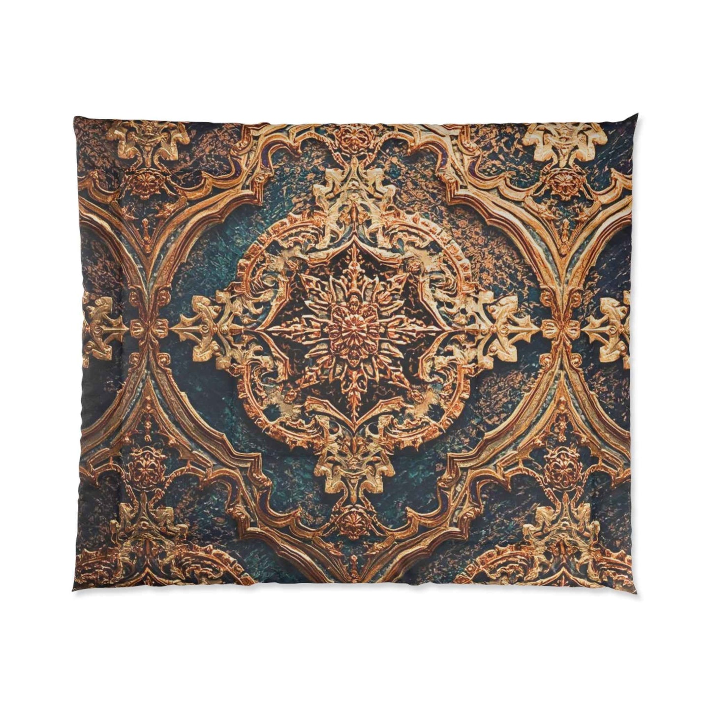 Baroque Ornate Comforter Vintage Gold Teal Medallion Bedding