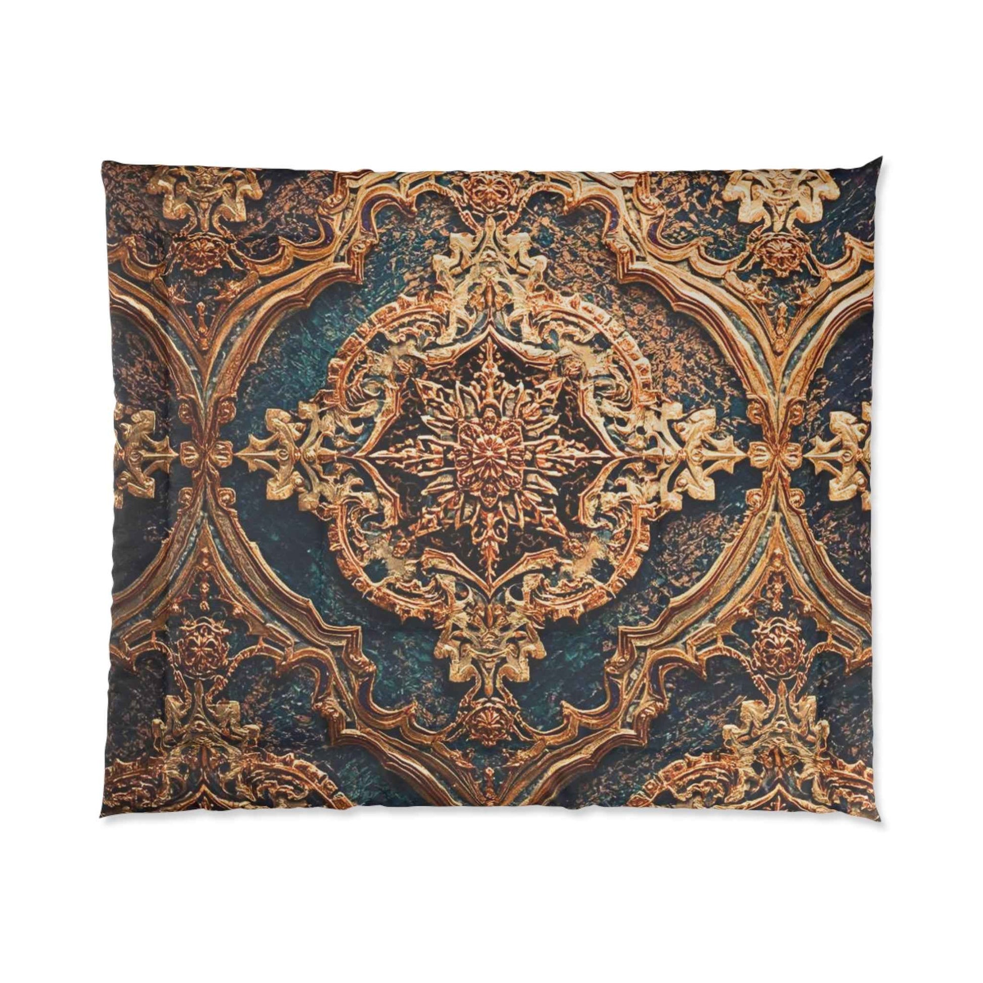 Baroque Ornate Comforter Vintage Gold Teal Medallion Bedding