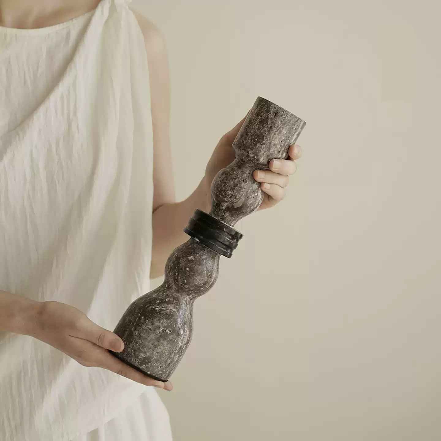 Modern Wabi-Sabi “Cave” Stone Candle Holder – Minimalist Decor Piece
