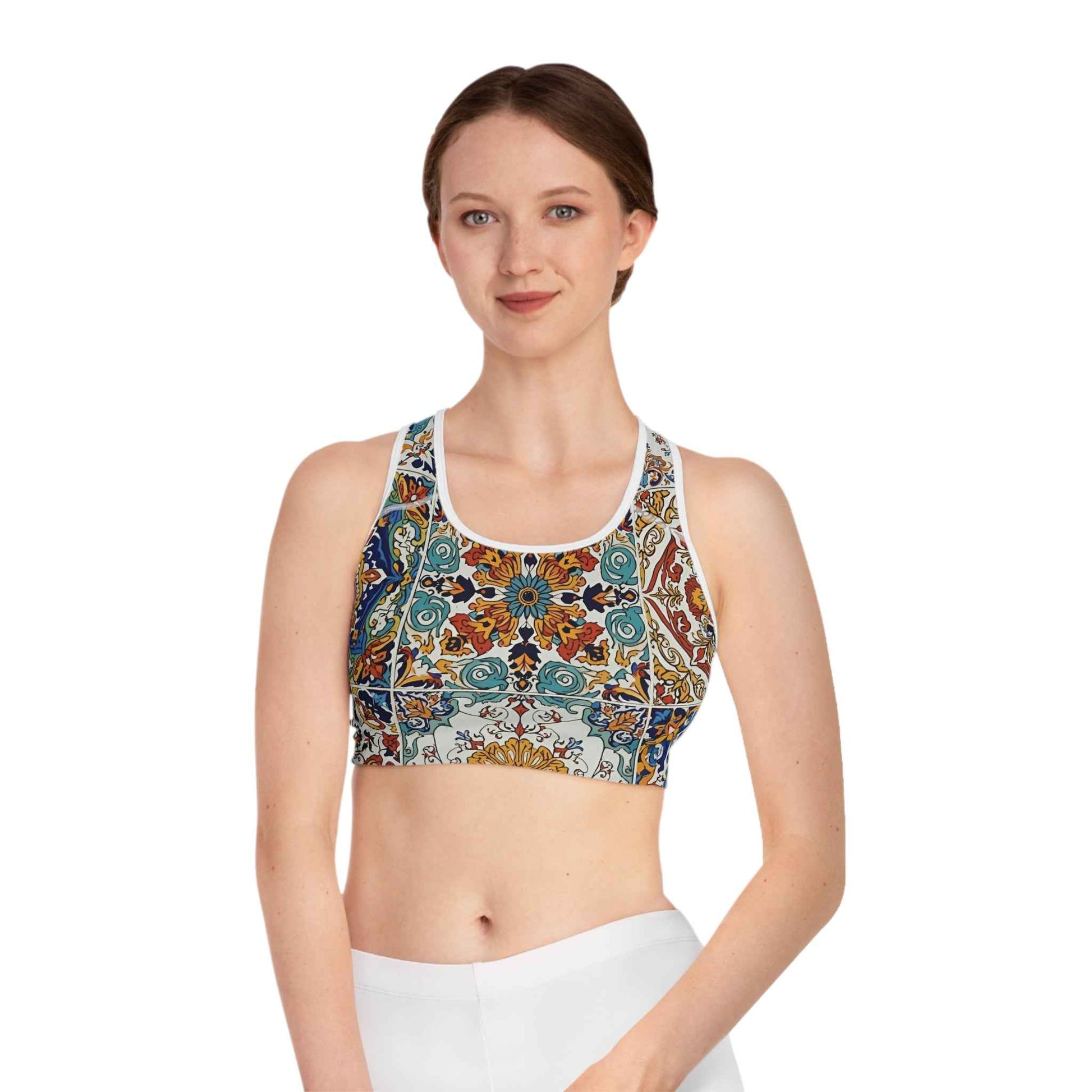 Boho Tile Print Sports Bra Moroccan Mosaic Activewear