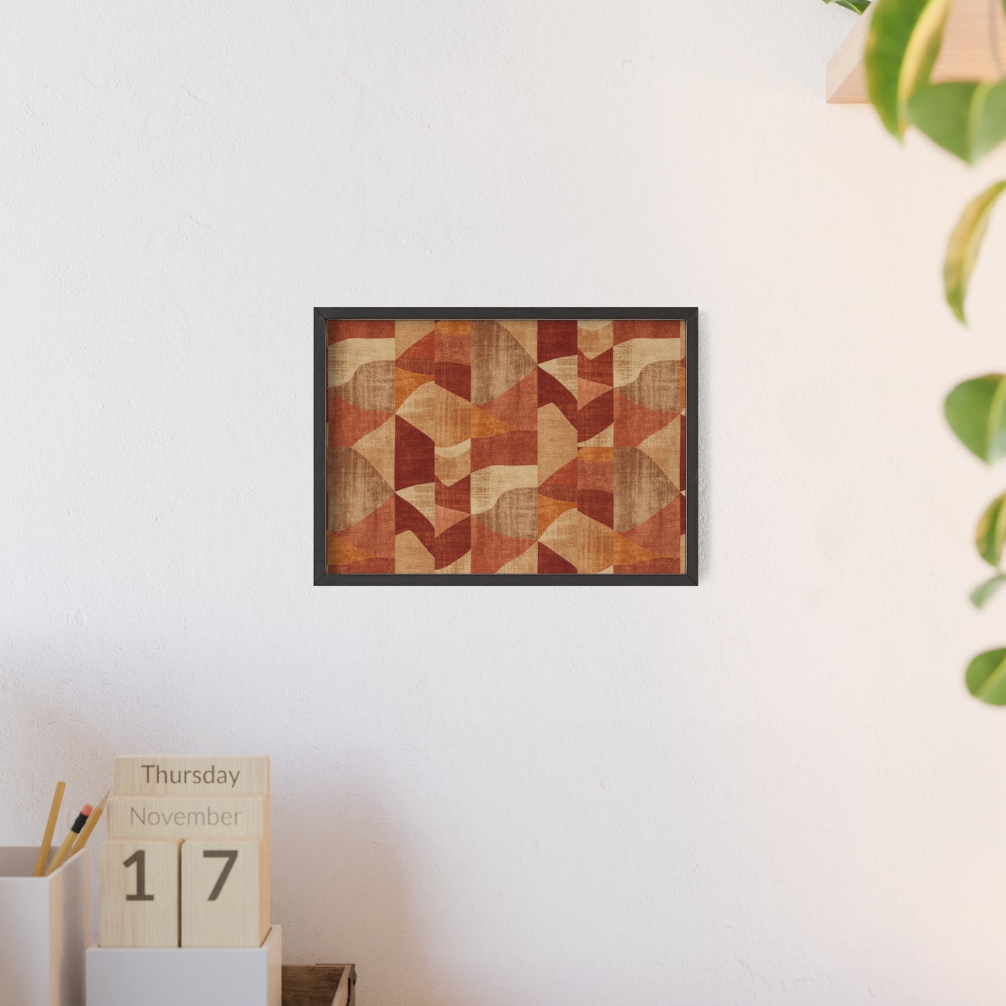 Faux Retro Geometric Poster with Wooden Frame