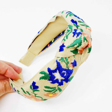 French Floral Embroidered Headband With Soft Edges For Comfort