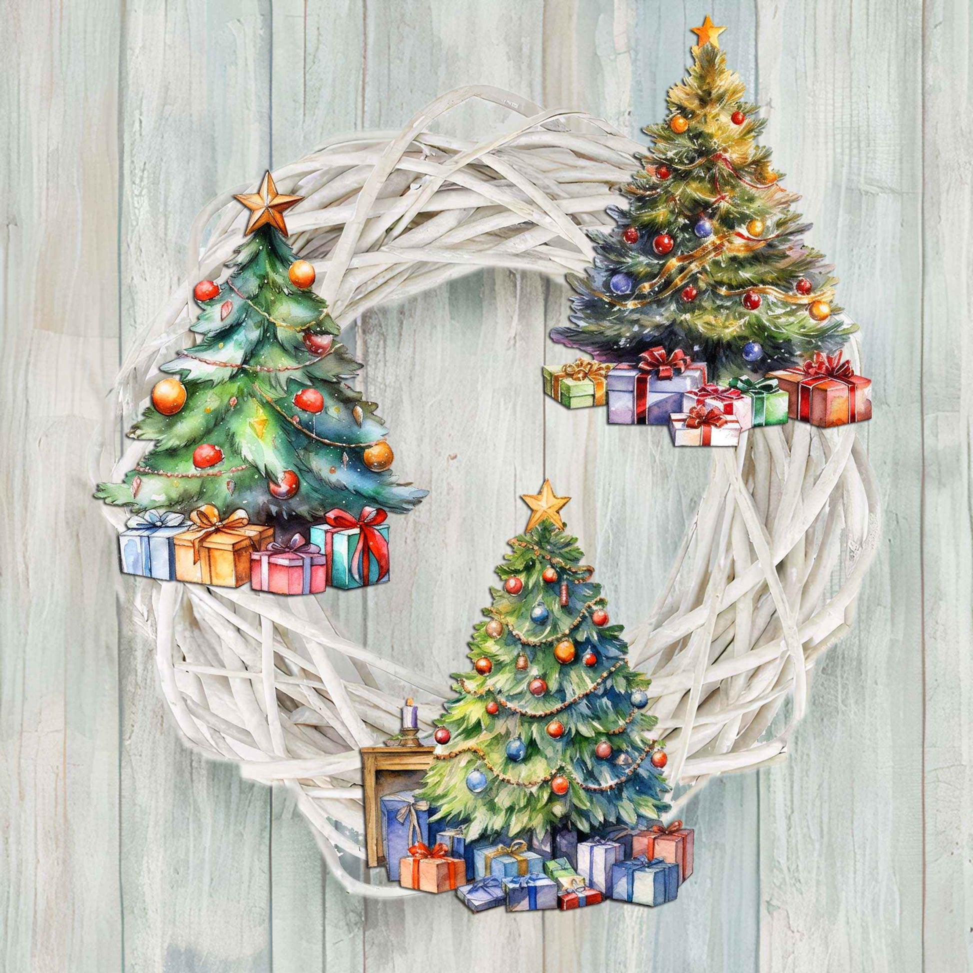 Christmas Tree Clip-On Eco Wood Decorative Ornaments Set of 3 by G. Debrekht - Christmas Decor - 8091044C-S3