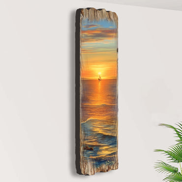 Golden Sunset Wooden Wall Art by G. DeBrekht Coastal Decor - 8491112W-1