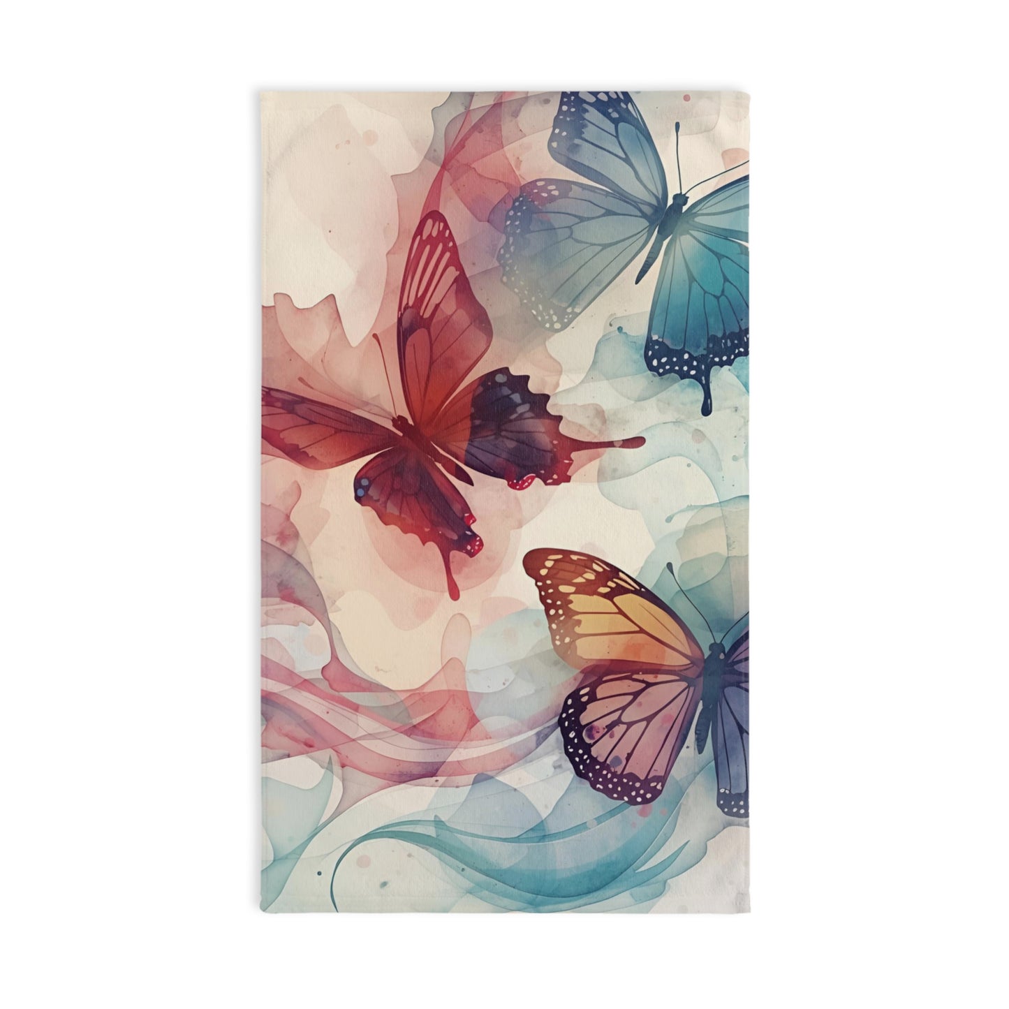 Butterfly Watercolor Hand Towel — Colorful Flying Butterflies Kitchen & Bath Towel