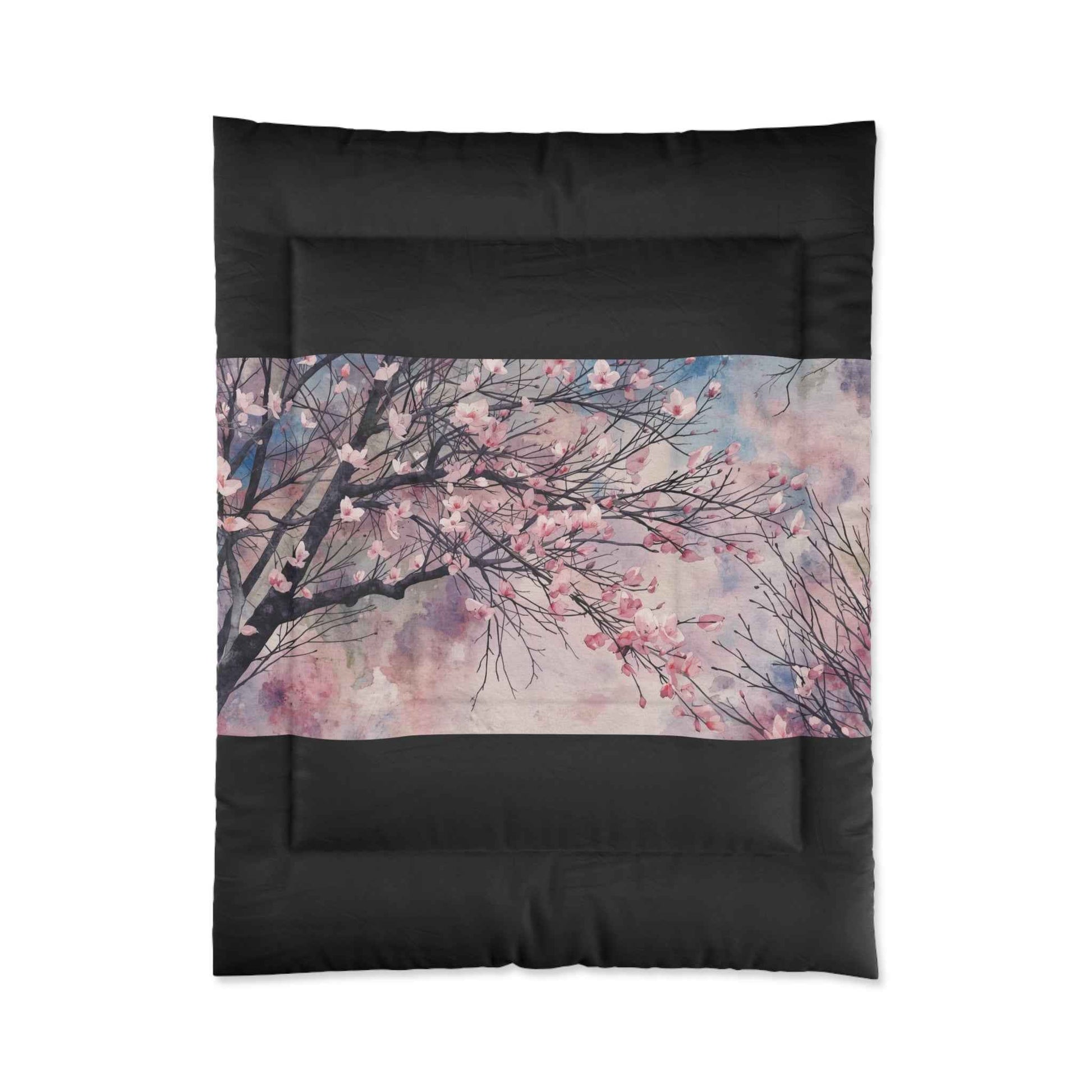 Cherry Blossom Comforter Set Lightweight Pink Watercolor Tree Bedding Microfiber
