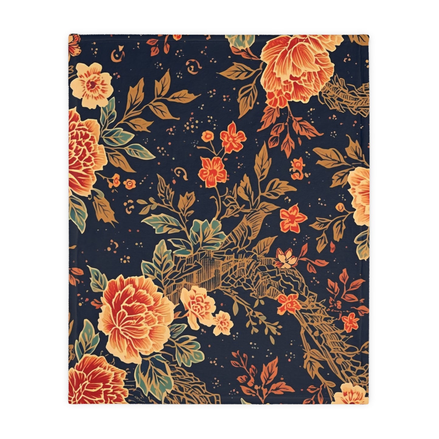 Floral Koi Velvet Microfiber Blanket — Vintage Navy Garden Throw